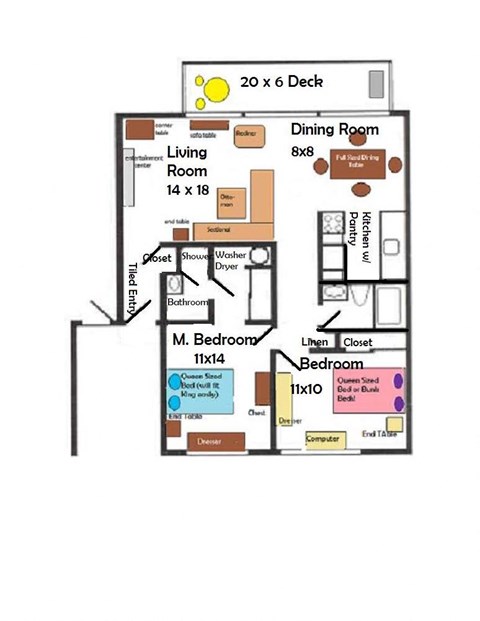 Floor plan for 2 beds, 2 baths, 1074 sqft